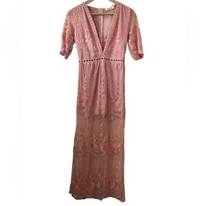 Wicky LS Lace Boho Maxi Dress Pink Pastel Women’s Small 56 Inches Long